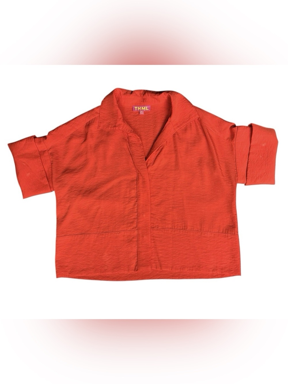 Anthropologie THML Bright Orange Cropped Button Collared Top Sz XS